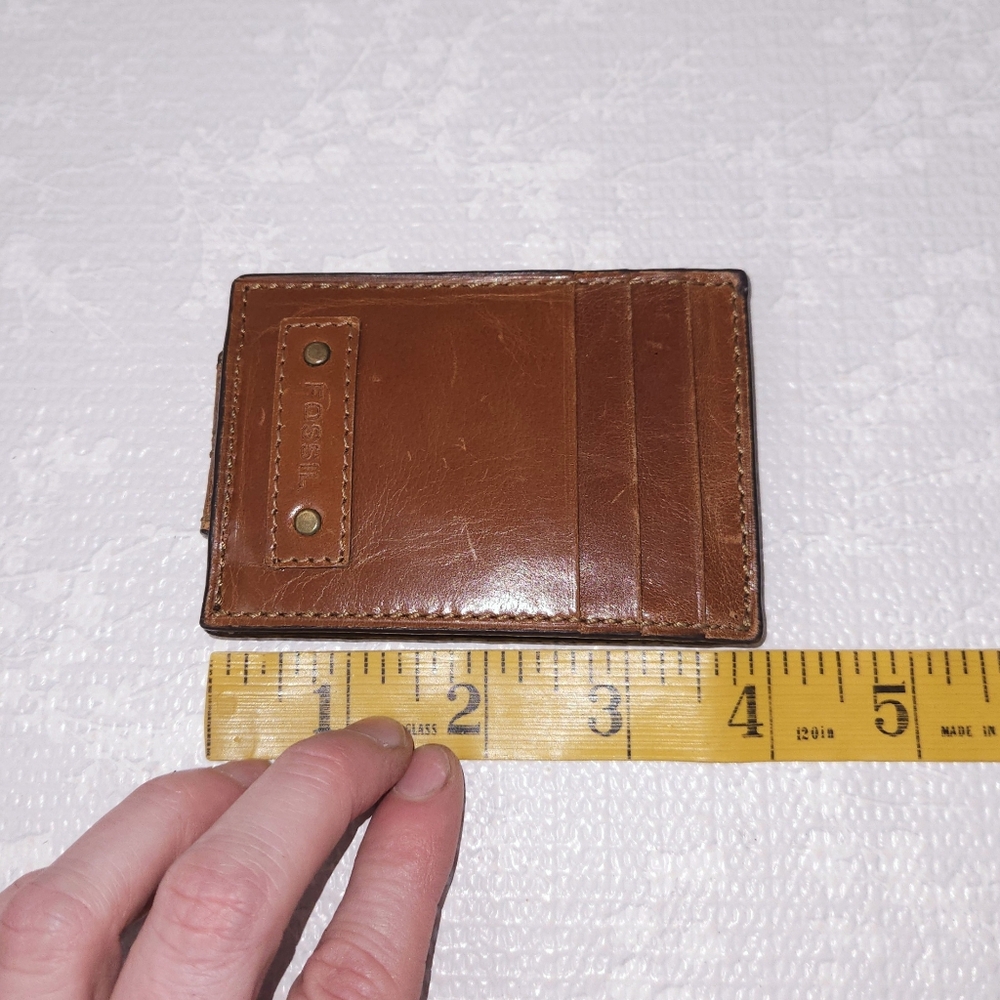 FOSSIL Brown Leather Money Clip Card Wallet - Picture 8 of 9